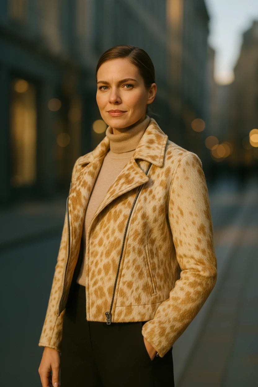 Women Cowhide Leather Jacket