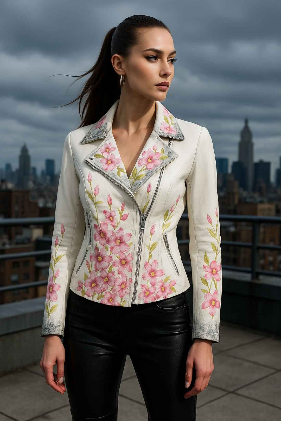 women's floral leather jacket