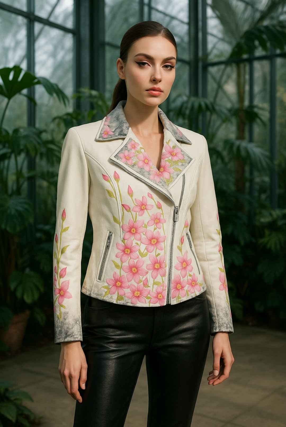 women's floral leather jacket