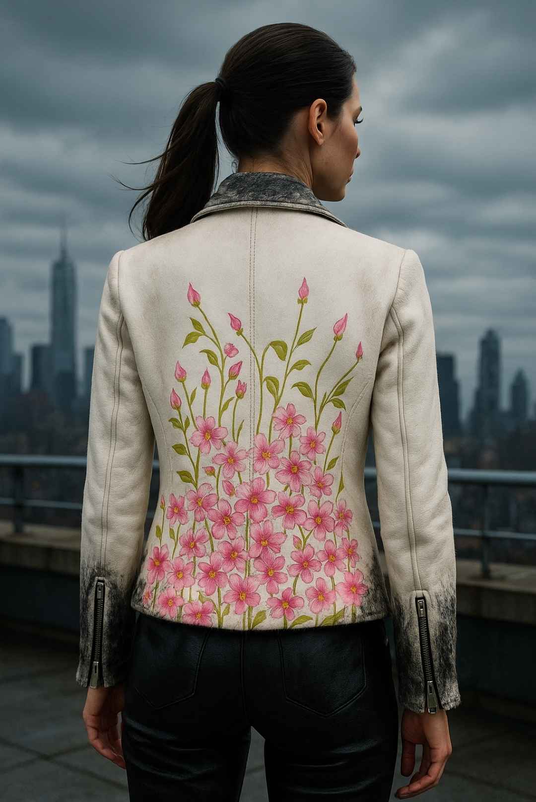 women's floral leather jacket