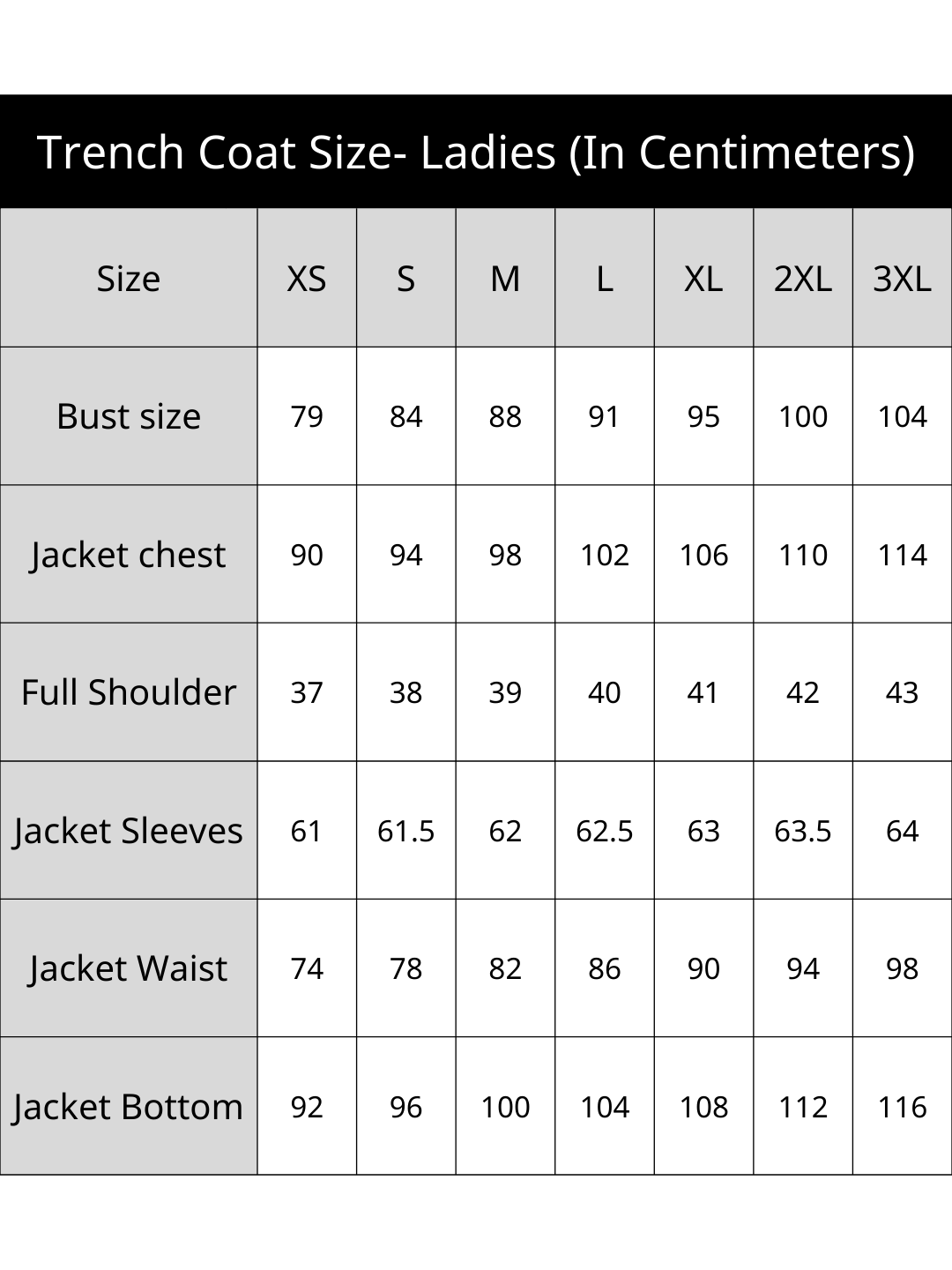 Size chat Ladies Trench Coat