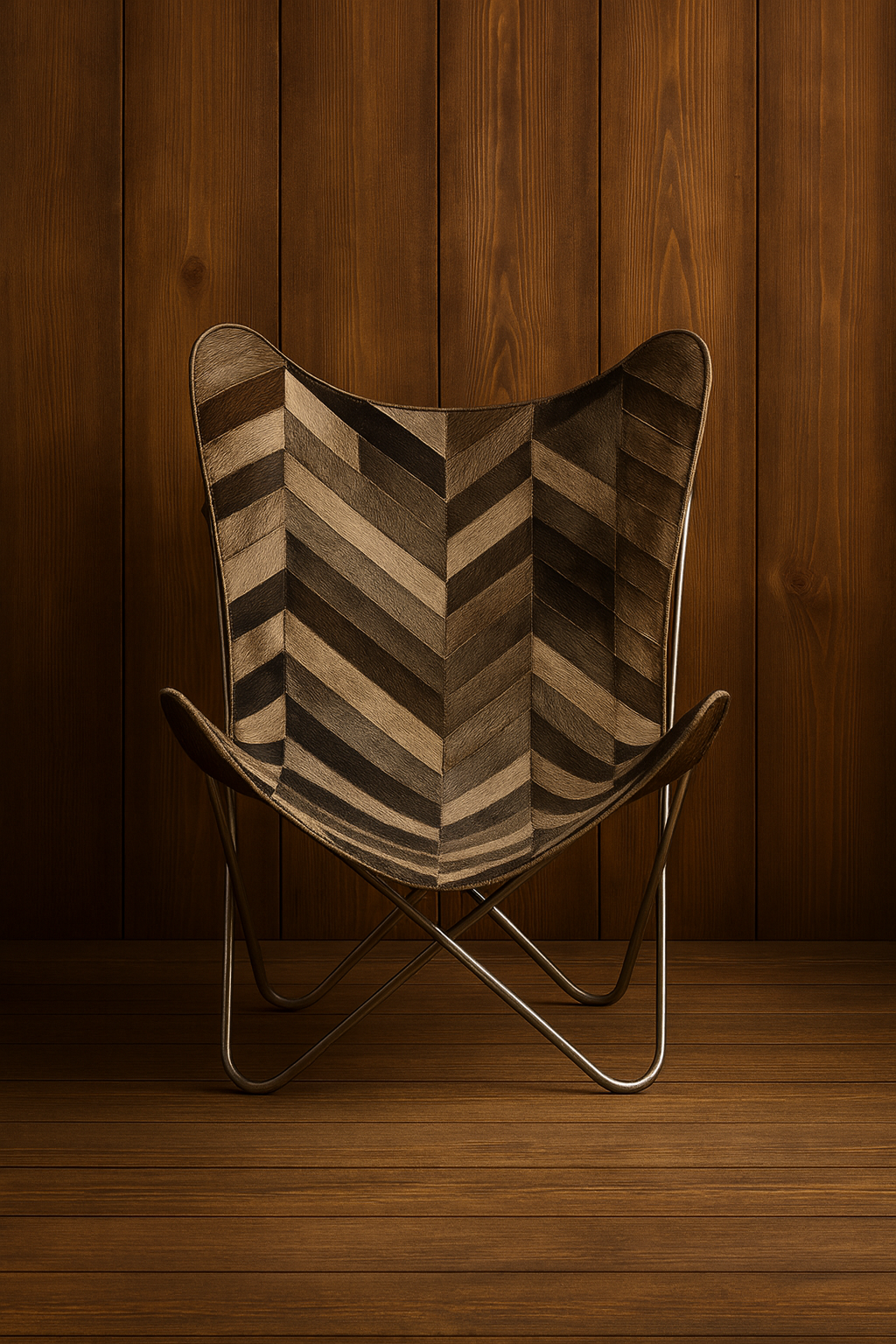 Geometric Cowhide Butterfly Chair – Weather Resistent