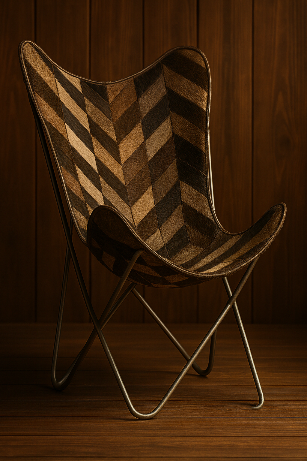 Geometric Cowhide Butterfly Chair – Weather Resistent