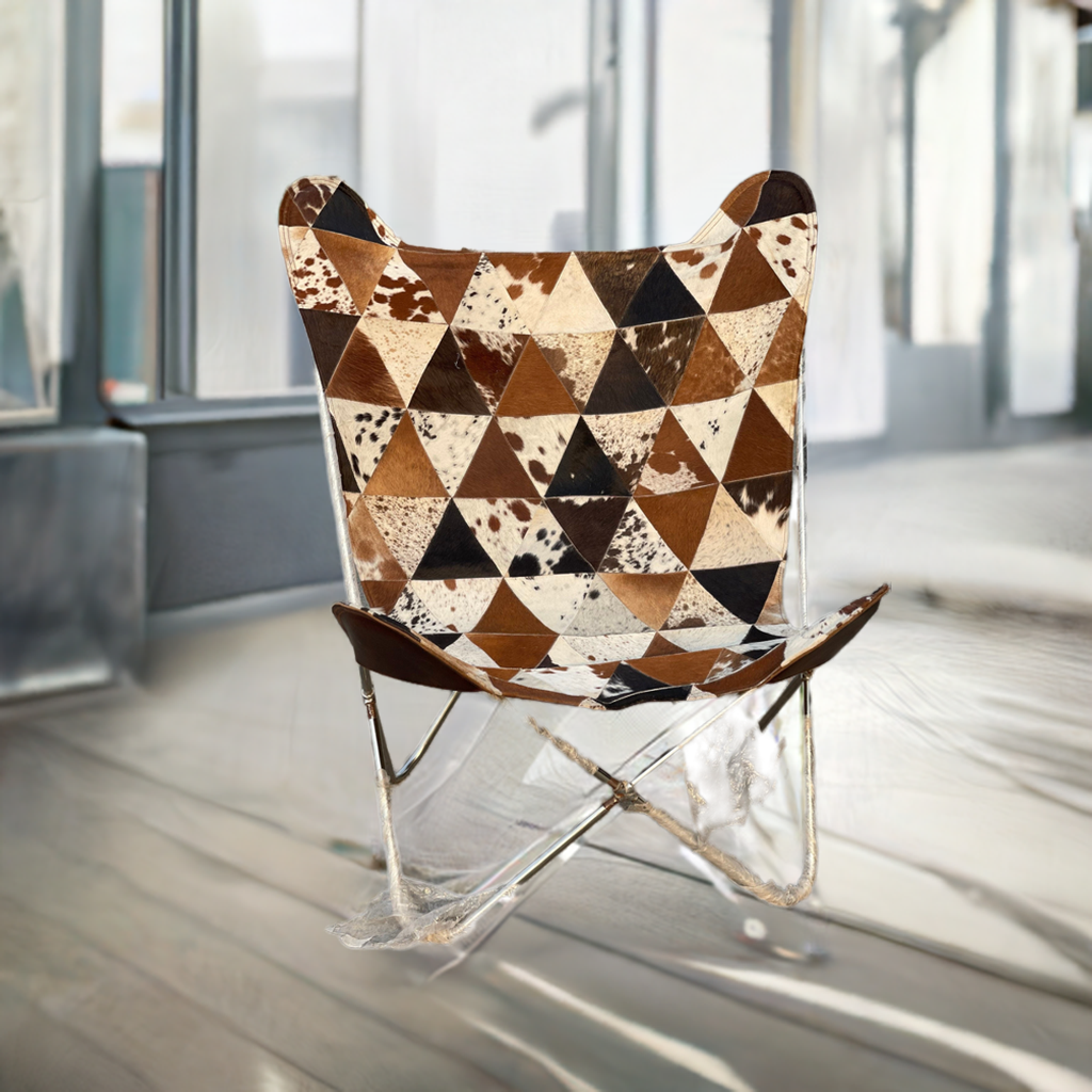 Handcrafted Cowhide Butterfly Chair – Geometric Design