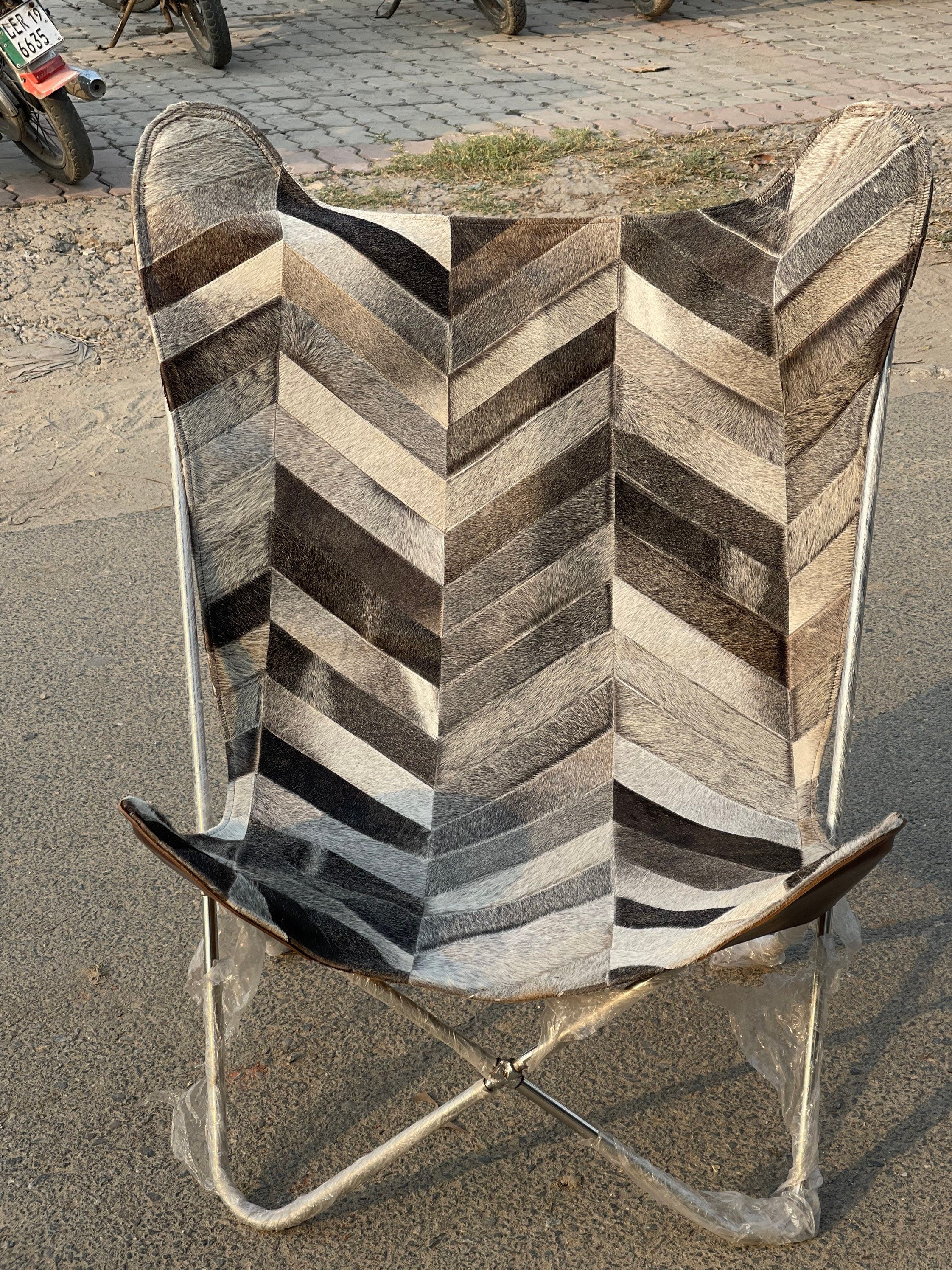Geometric Cowhide Butterfly Chair – Weather Resistent