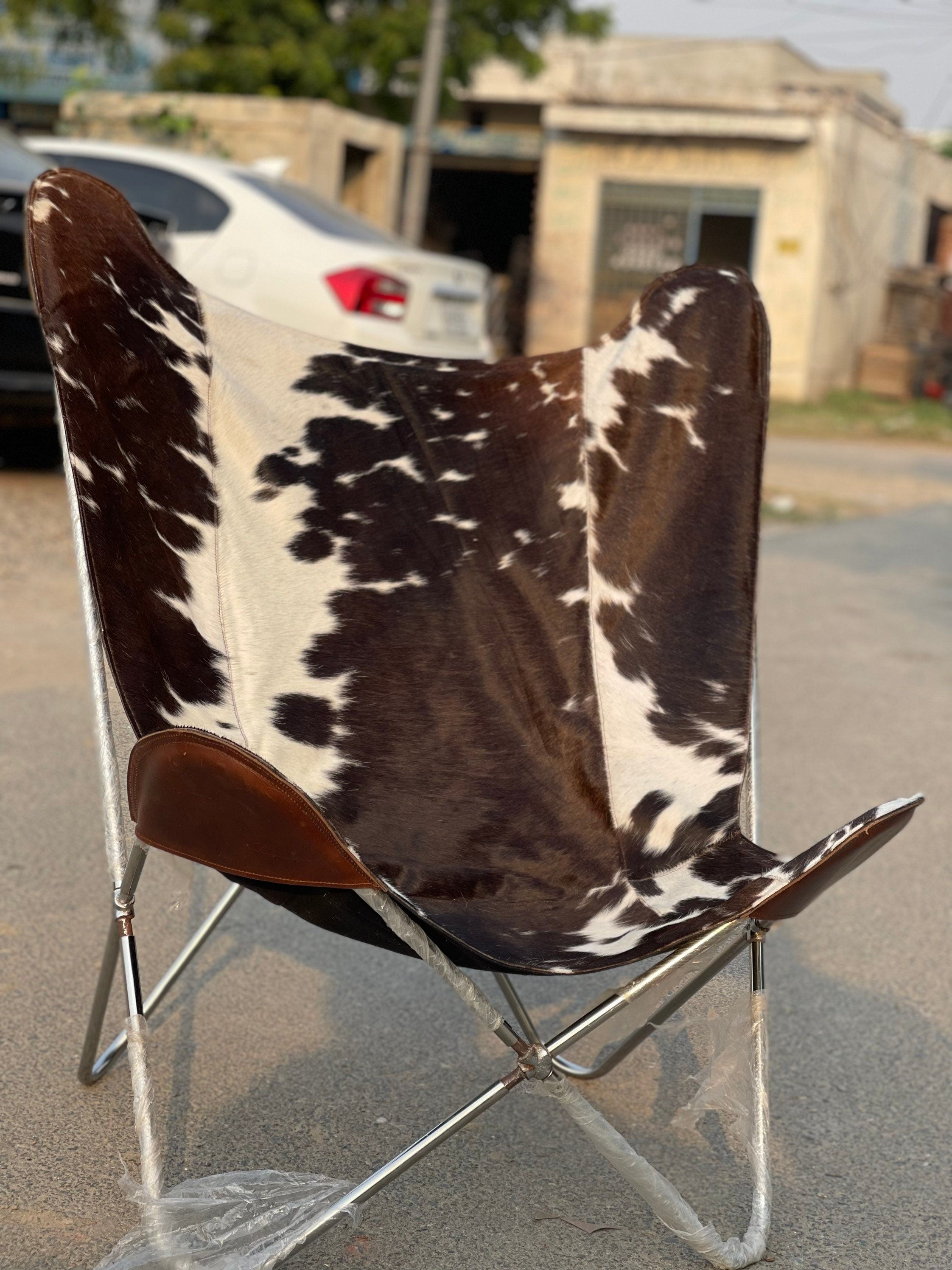 Natural Butterfly Cowhide Leather Chair