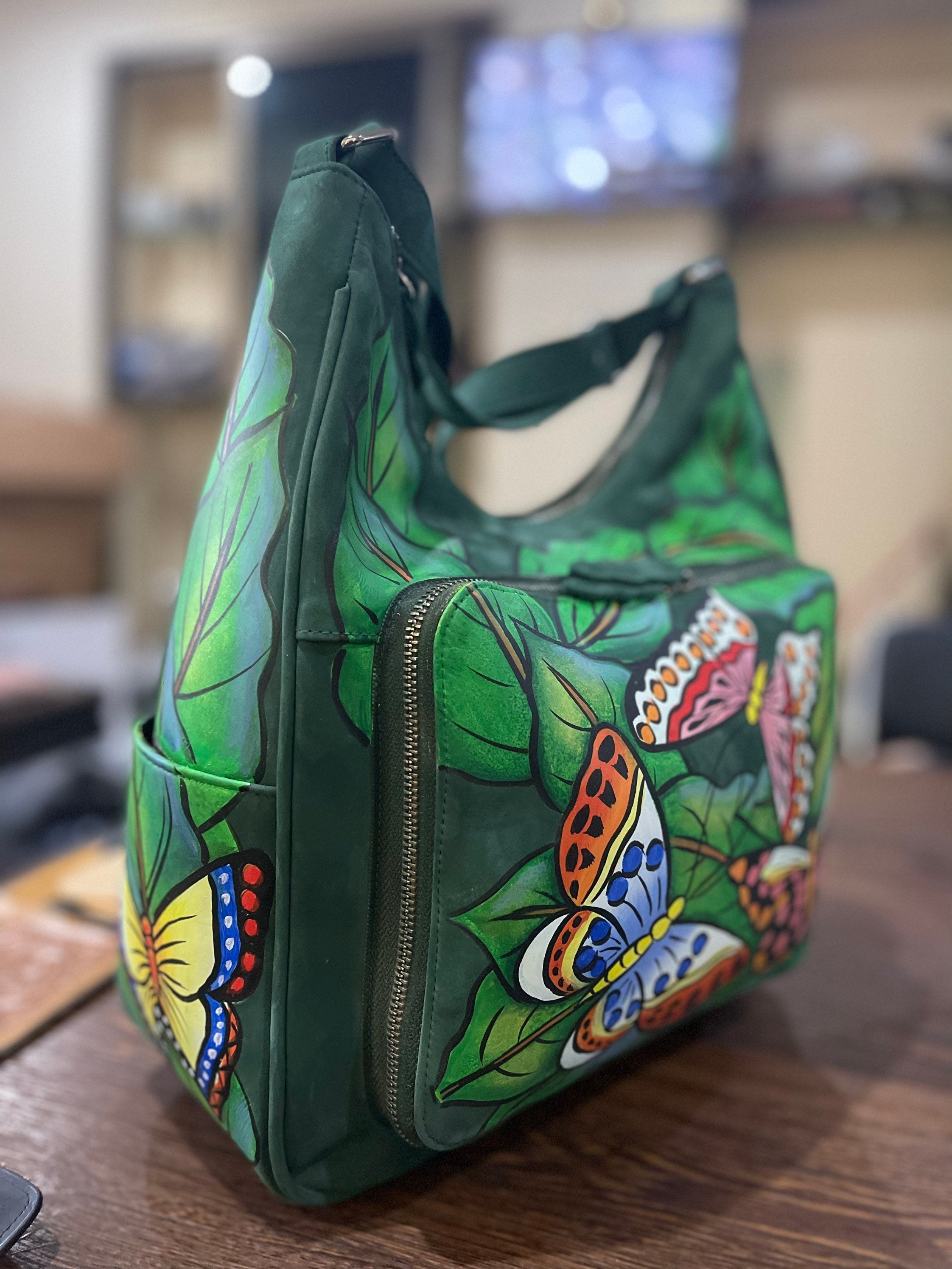 Genuine Leather Hand Painted Tote Bag Hand Bags Cowhide Hand Bags, Baby Weekender Hand Bag, Ladies Hand Bags, Leather Bags LB 8091