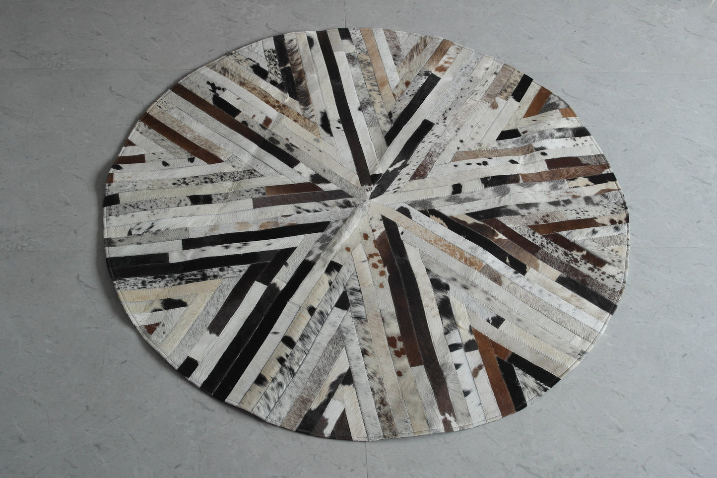 Round Cowhide Leather Patch Rug Designer Area rug for your living & drawing room animal skin real leather genuine rug