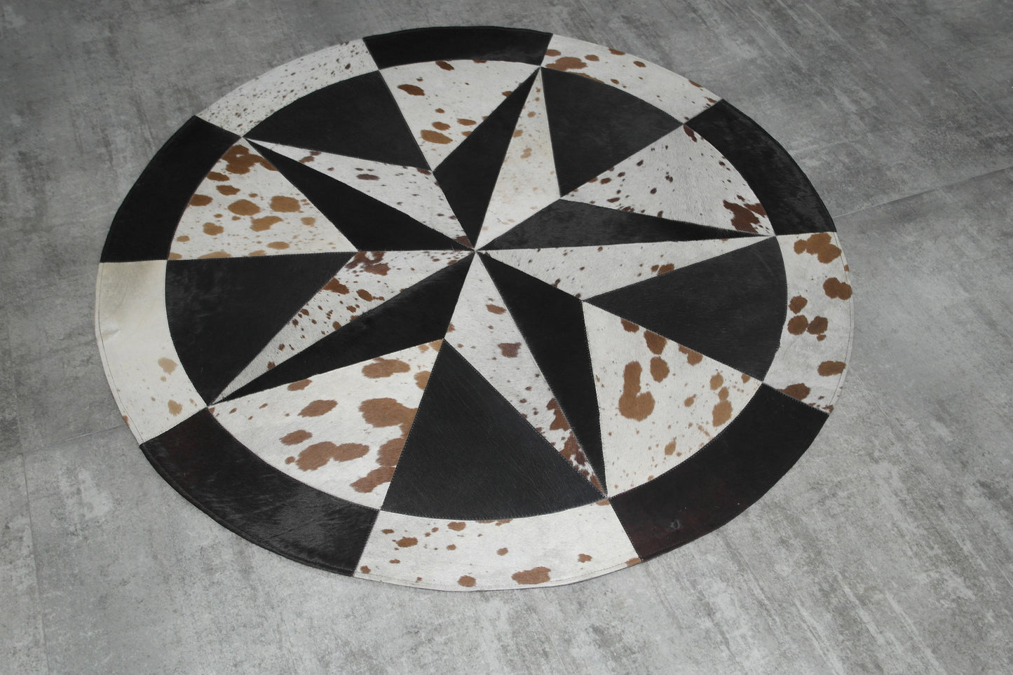 Round Western Star Cowhide Leather Patch Rug Designer Area rug for your living & drawing room animal skin leather genuine