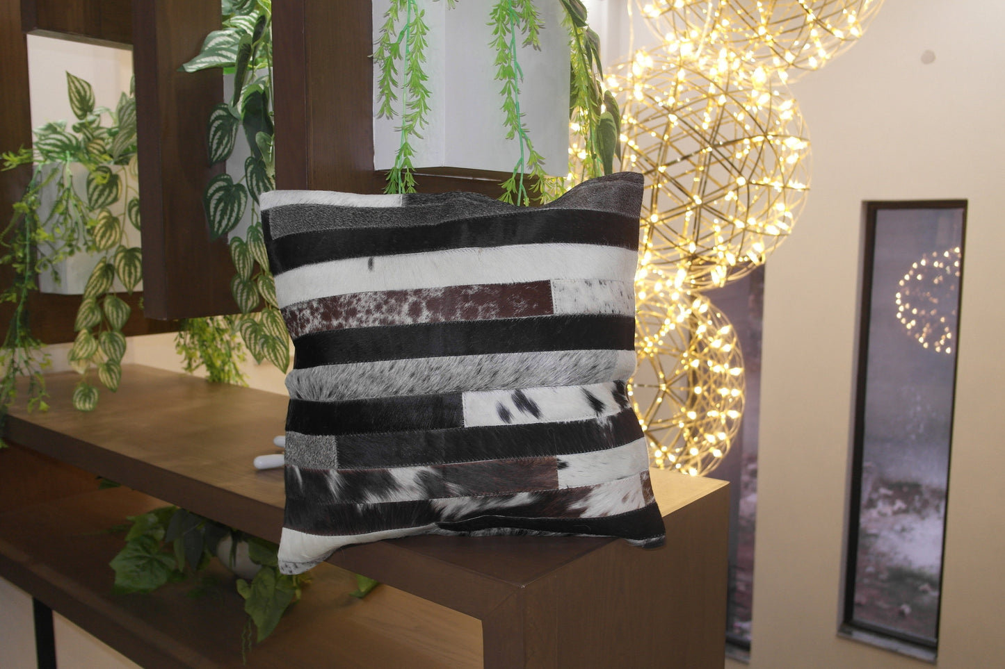 Rustic Charm: Cowhide Cushion Covers for a Cozy Home Décor, 8 Pcs set Cowhide Patchwork with cross stitching beautifully crafted.