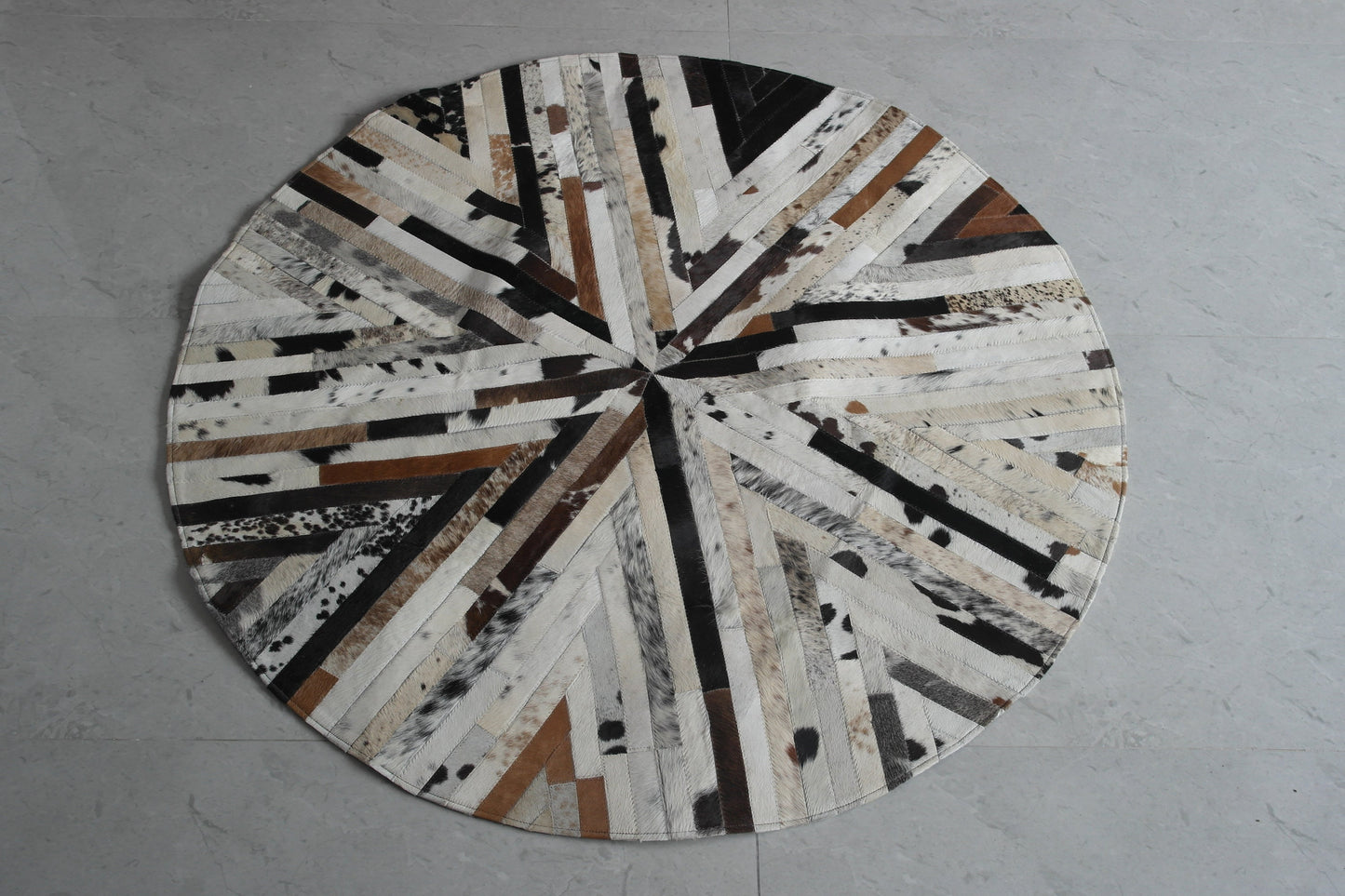 Round Cowhide Leather Patch Rug Designer Area rug for your living & drawing room animal skin real leather genuine rug