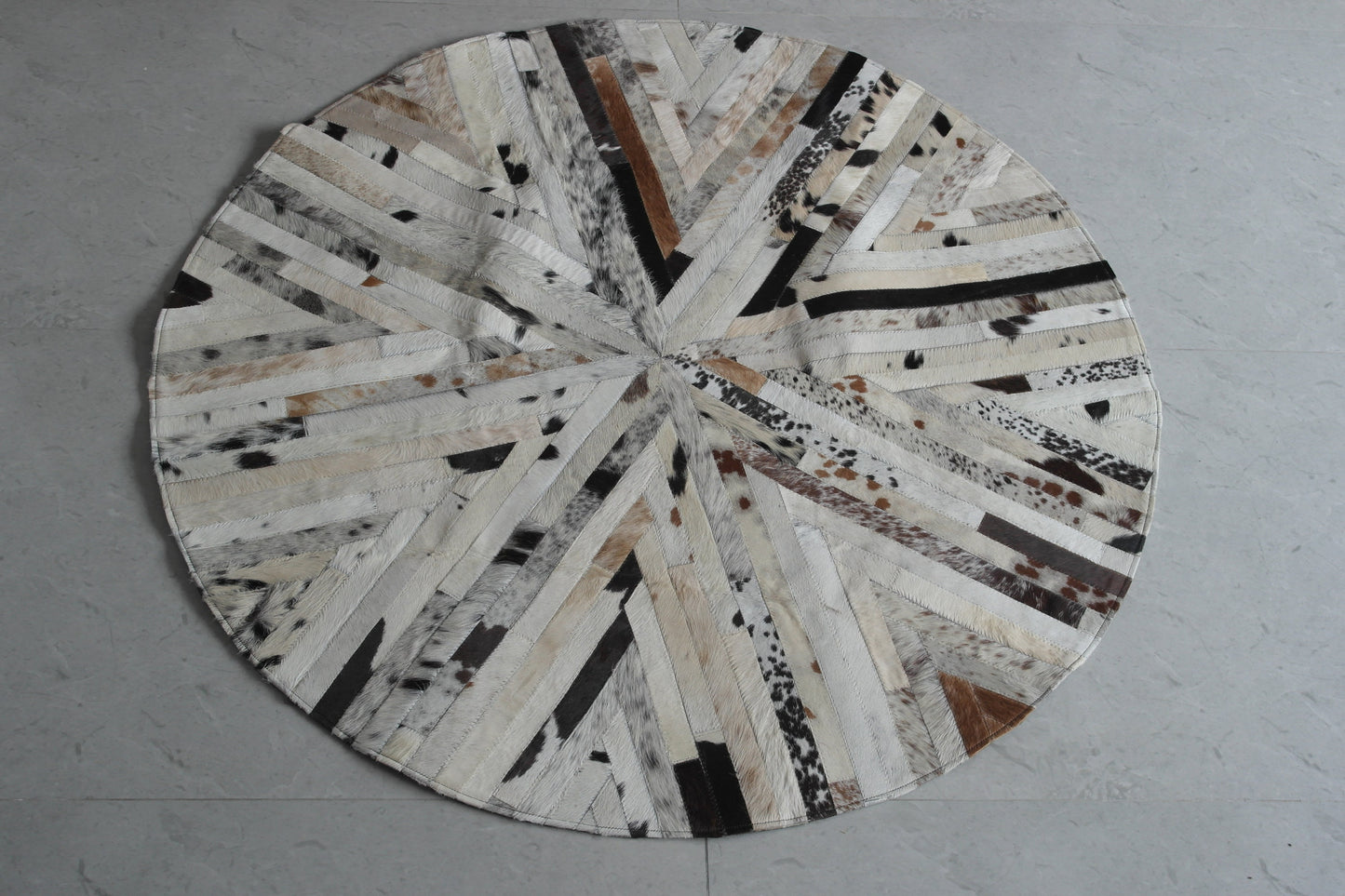 Round Cowhide Leather Patch Rug Designer Area rug for your living & drawing room animal skin real leather genuine rug