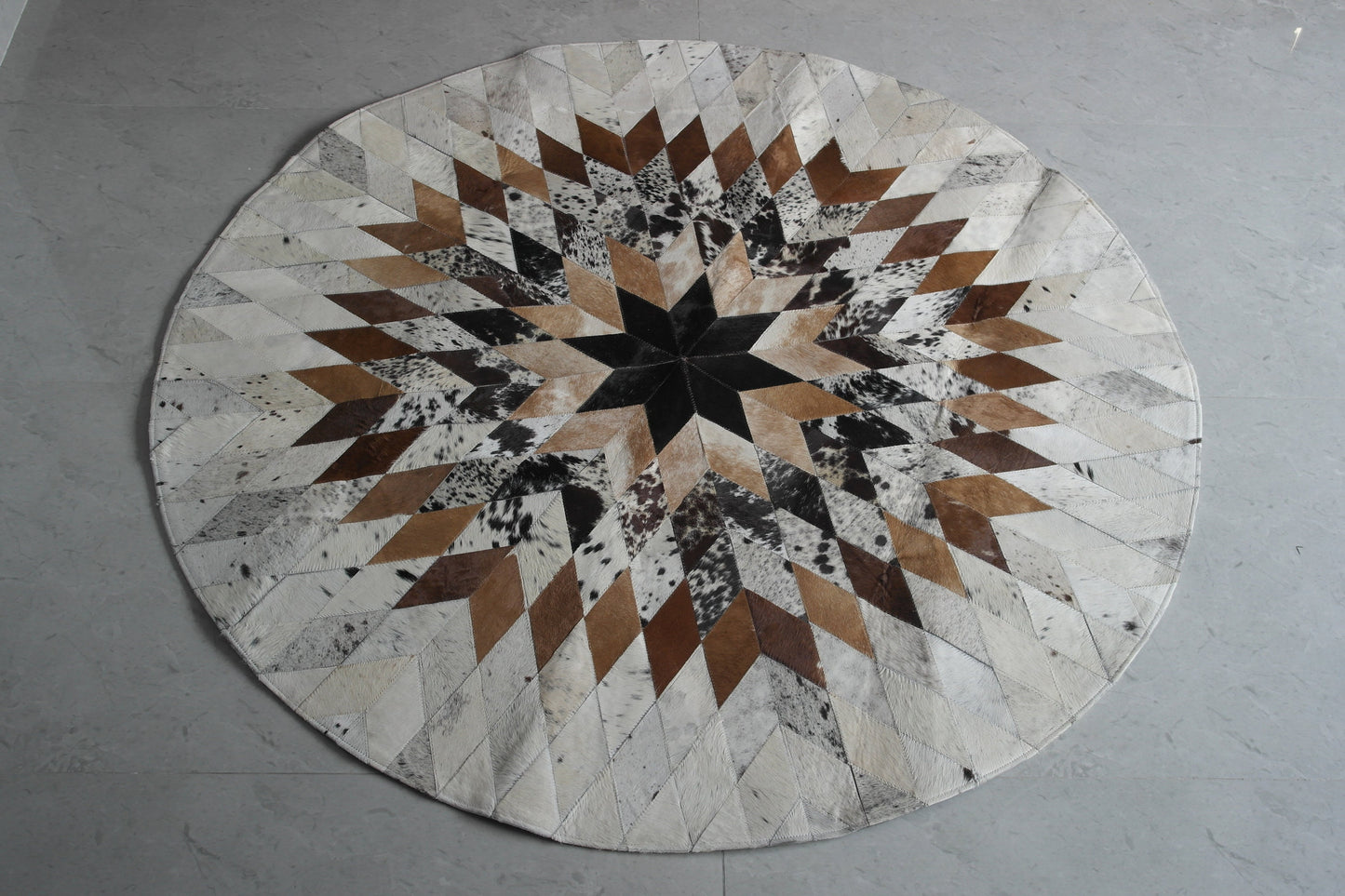 Round Cowhide Leather Patch Rug Designer Area rug for your living & drawing room animal skin real leather genuine rug