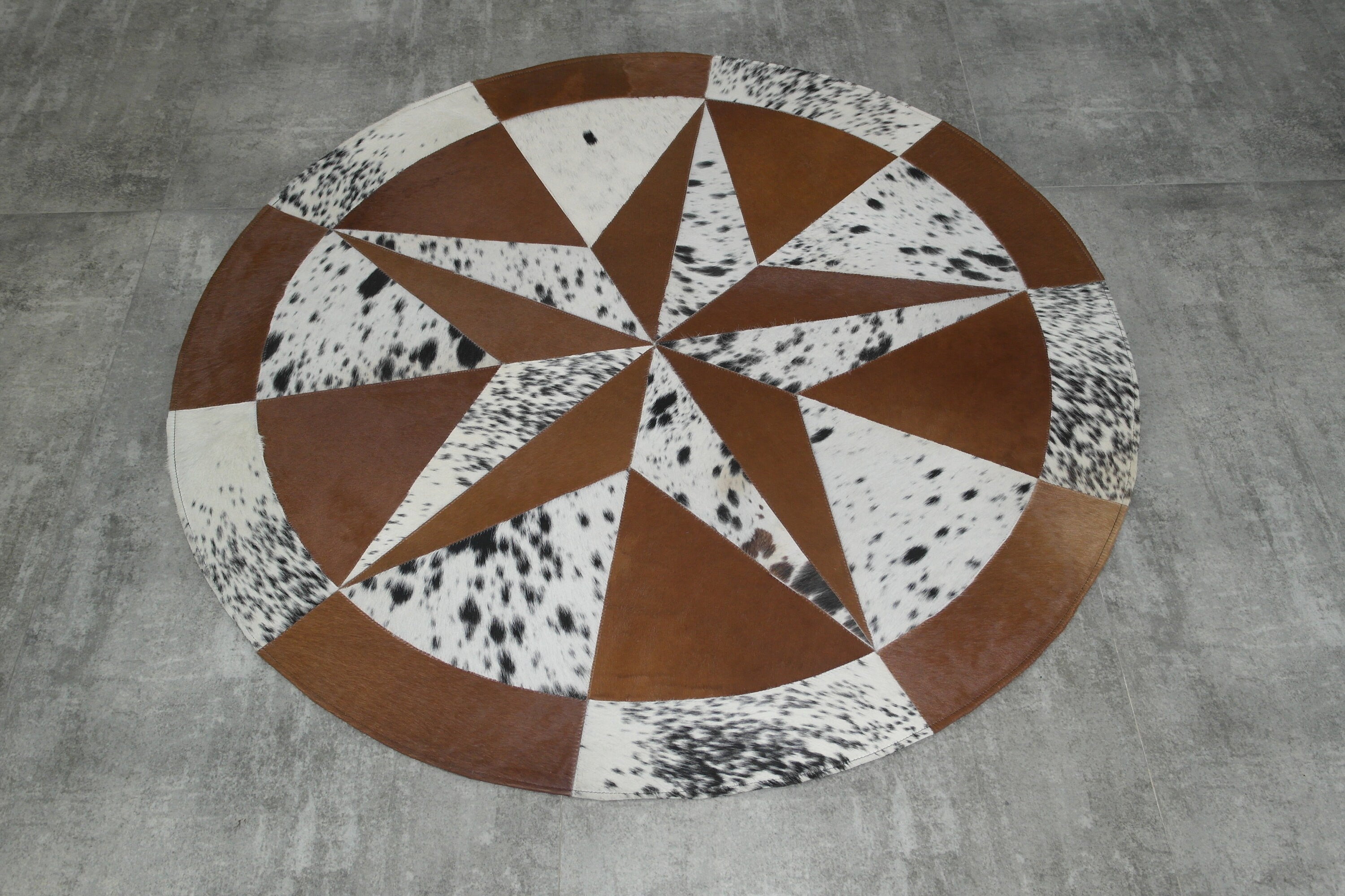 Round Western Star Cowhide Leather Patch Rug Designer Area rug for your living & drawing room animal skin leather genuine