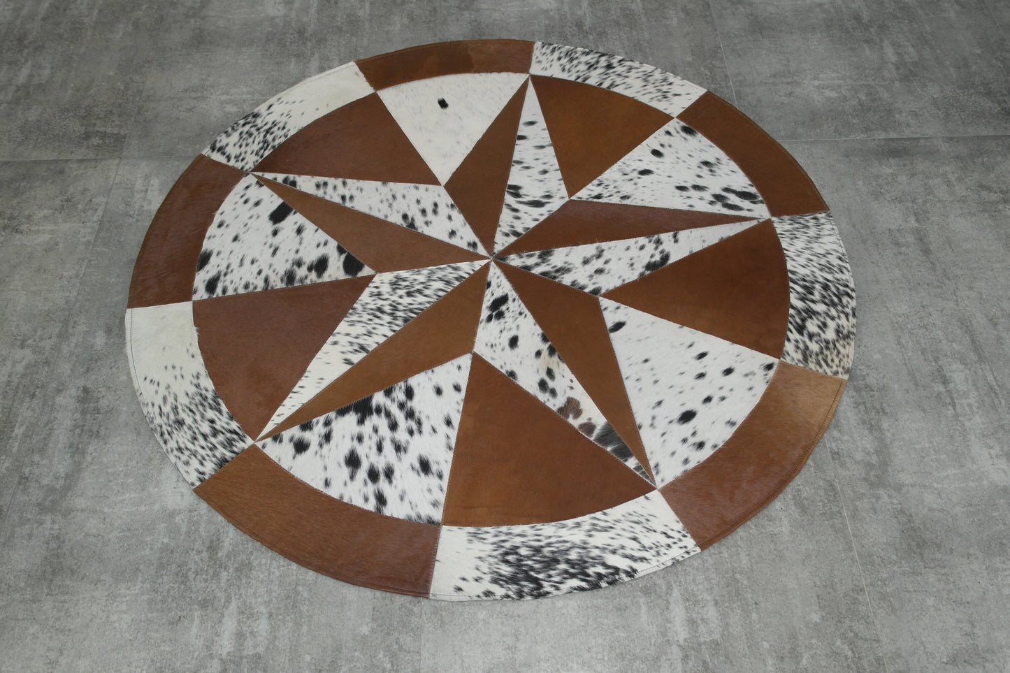 Round Western Star Cowhide Leather Patch Rug Designer Area rug for your living & drawing room animal skin leather genuine