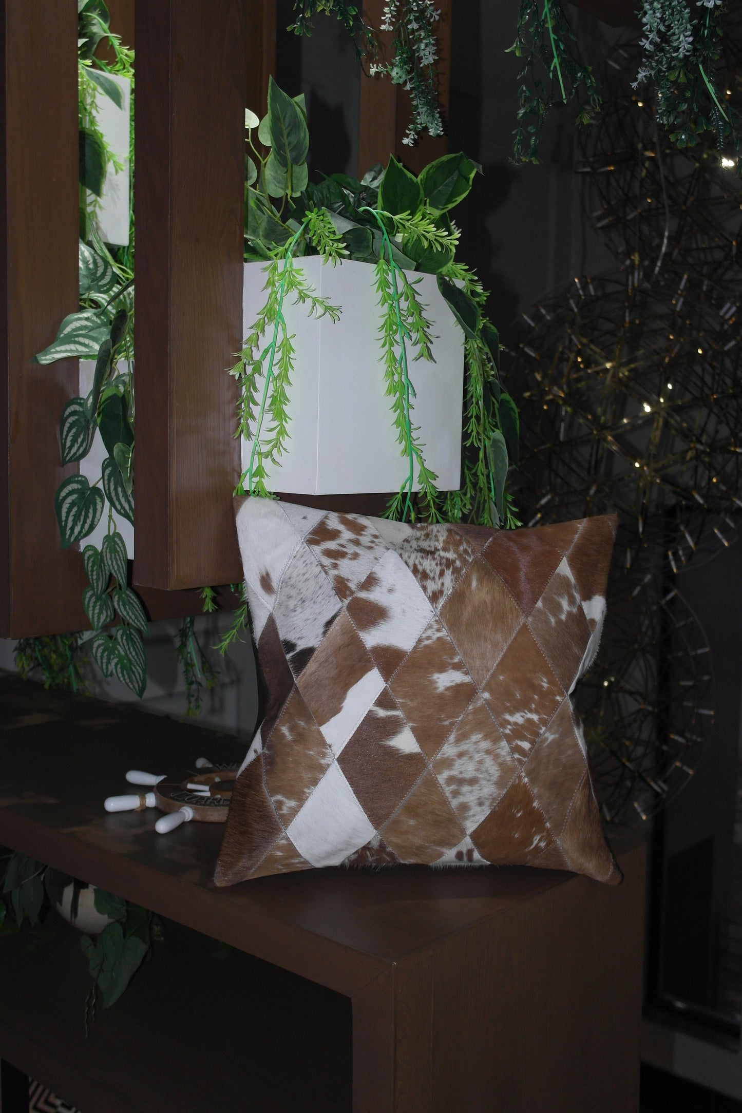 Rustic Charm: Cowhide Cushion Covers for a Cozy Home Décor, 4 Pcs set Cowhide Patchwork with cross stitching beautifully crafted.