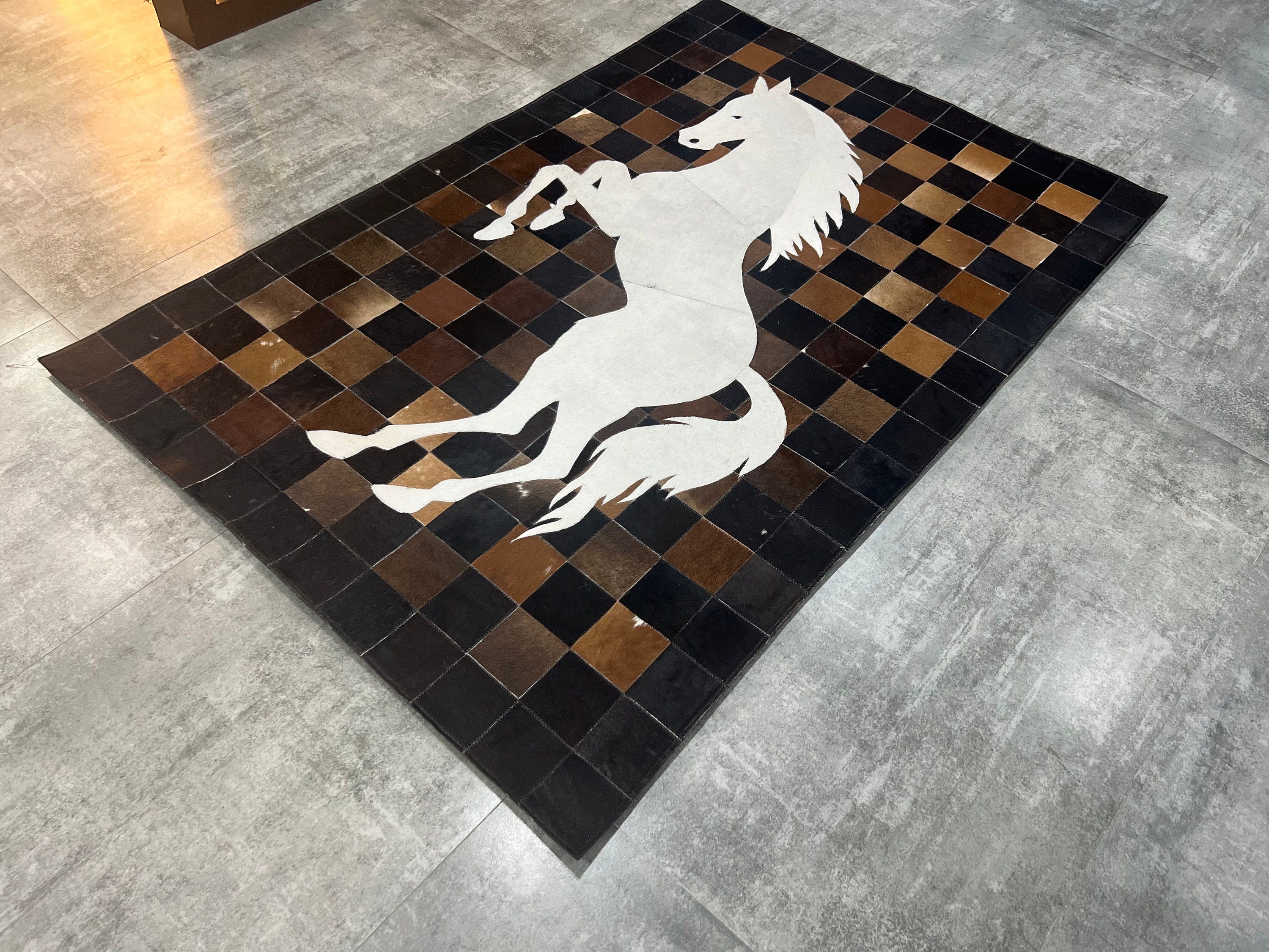 Rustic and Durable Cowhide Patch Rugs with Horse COWHIDE Animal Skin Area Rug