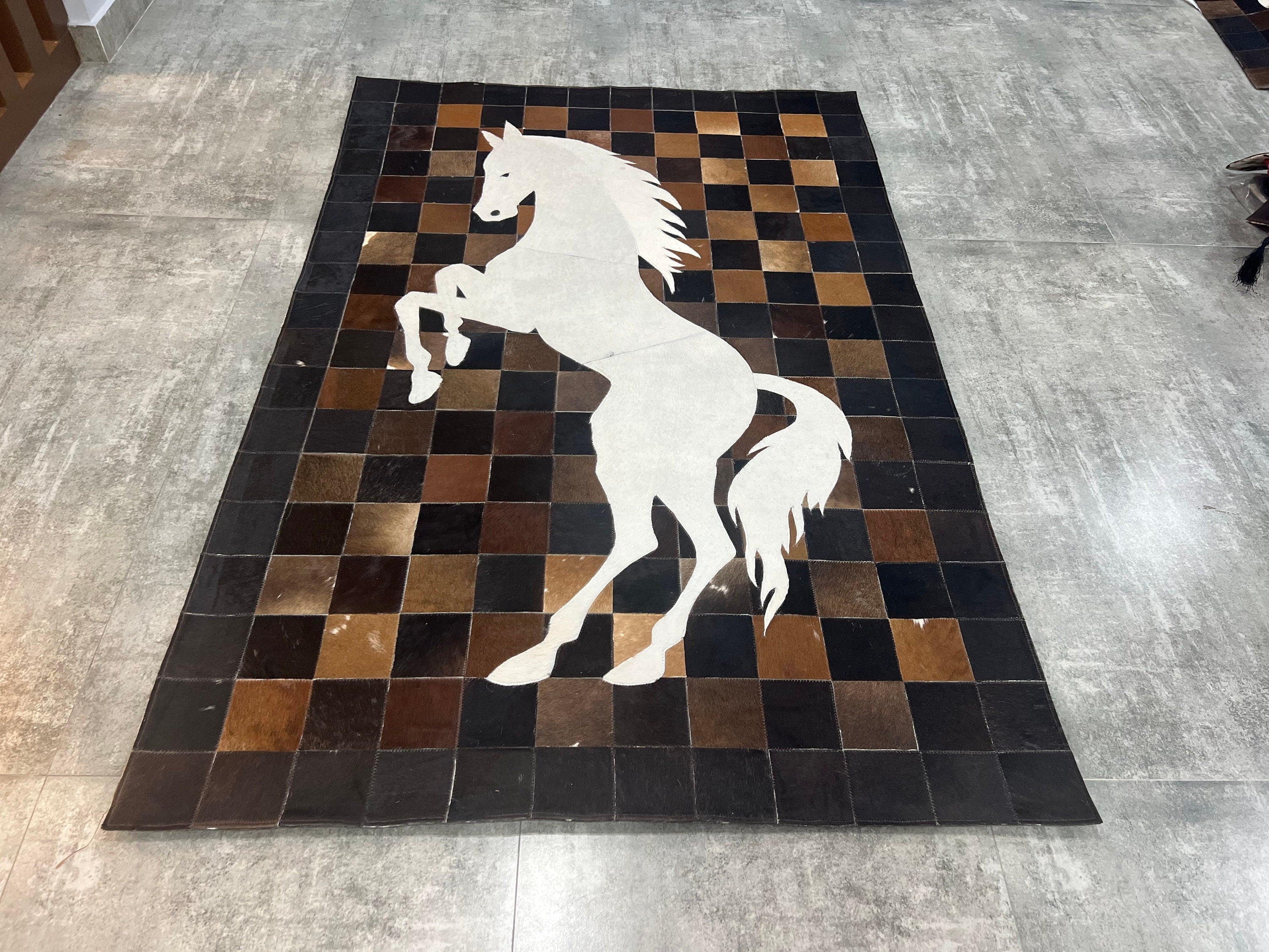 Rustic and Durable Cowhide Patch Rugs with Horse COWHIDE Animal Skin Area Rug