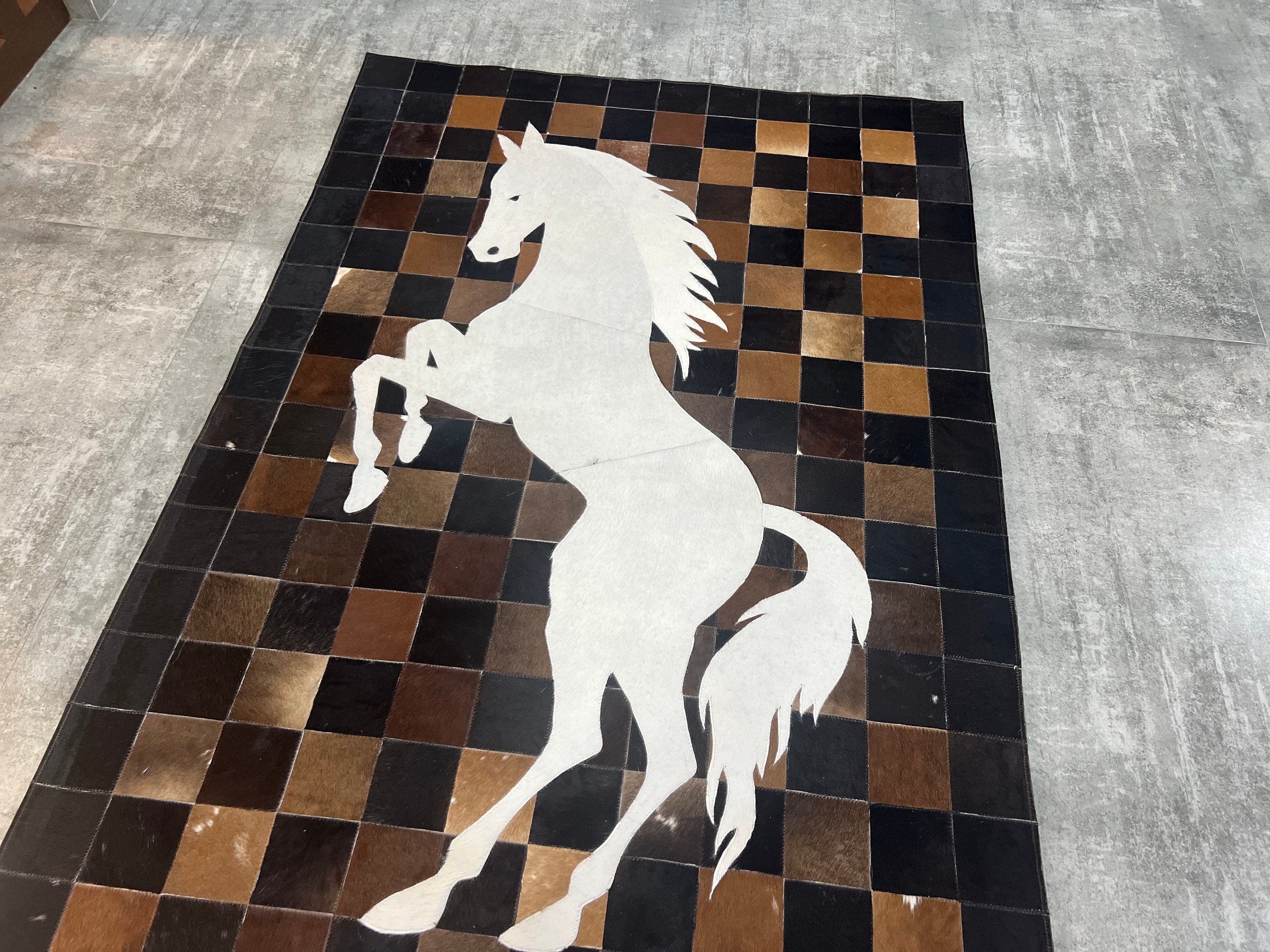 Rustic and Durable Cowhide Patch Rugs with Horse COWHIDE Animal Skin Area Rug