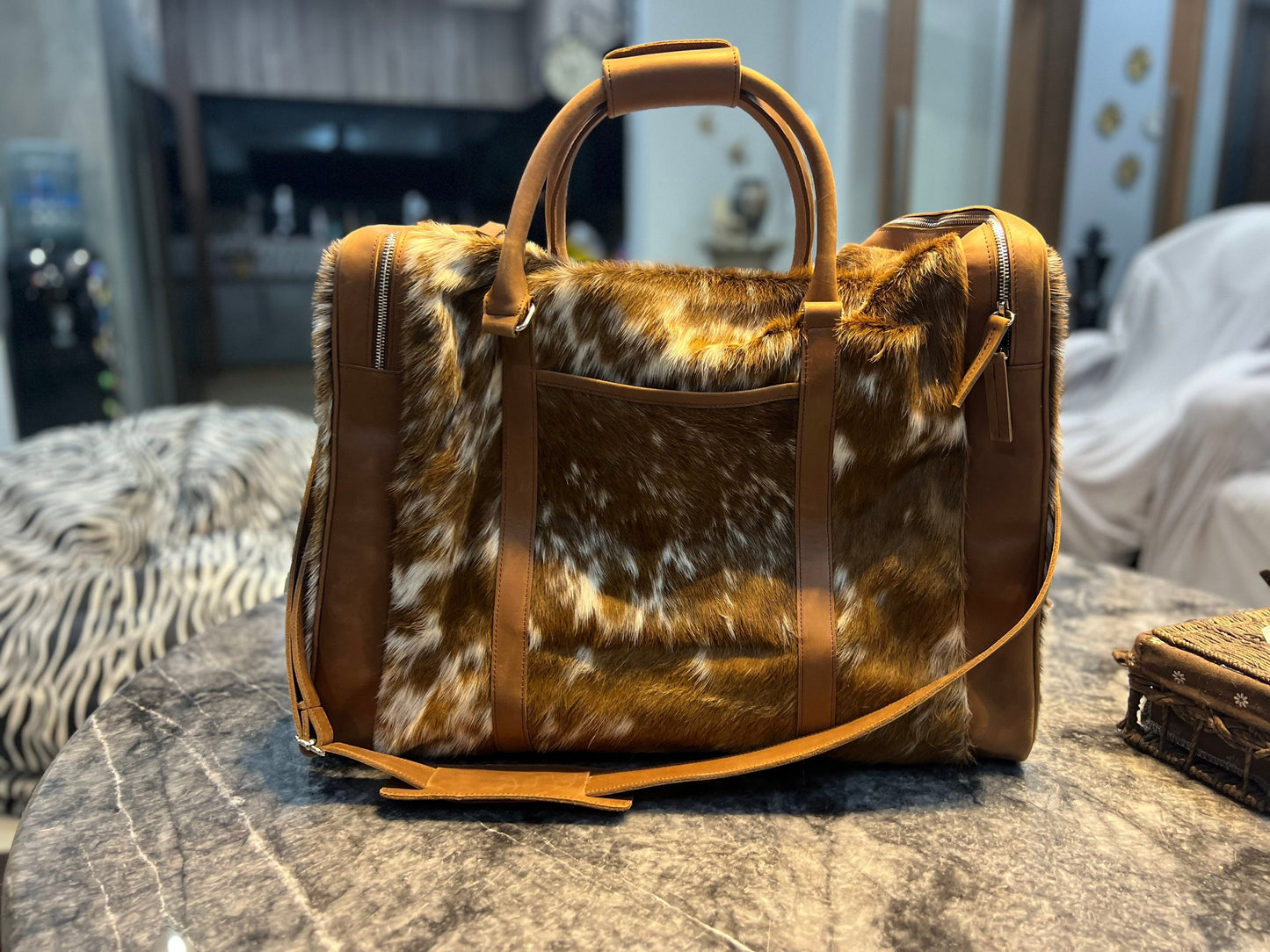 Cowhide Mega Duffel Bag cow leather Hand Bags Cowhide Hand Bags, Baby Weekender Hand Bag, Ladies Hand Bags, Leather Woven hand knotted