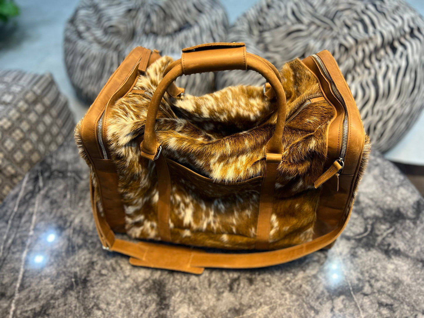 Cowhide Mega Duffel Bag cow leather Hand Bags Cowhide Hand Bags, Baby Weekender Hand Bag, Ladies Hand Bags, Leather Woven hand knotted